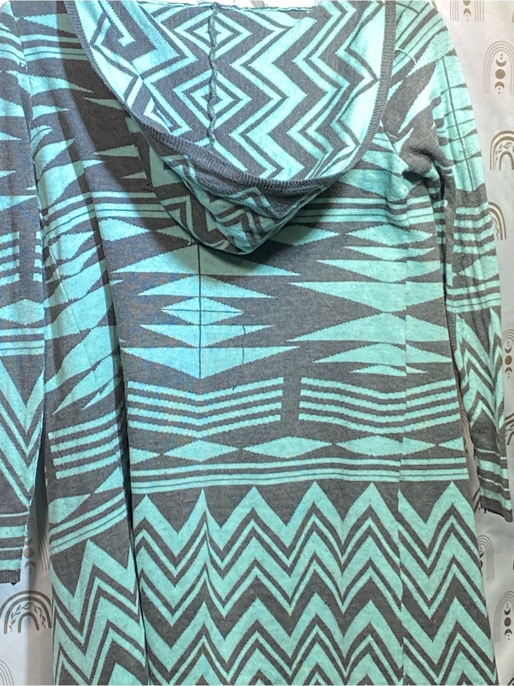 Brittany Black Aztec Open-Front Tunic Cardigan - Mint Green & Gray - Picture 11 of 11